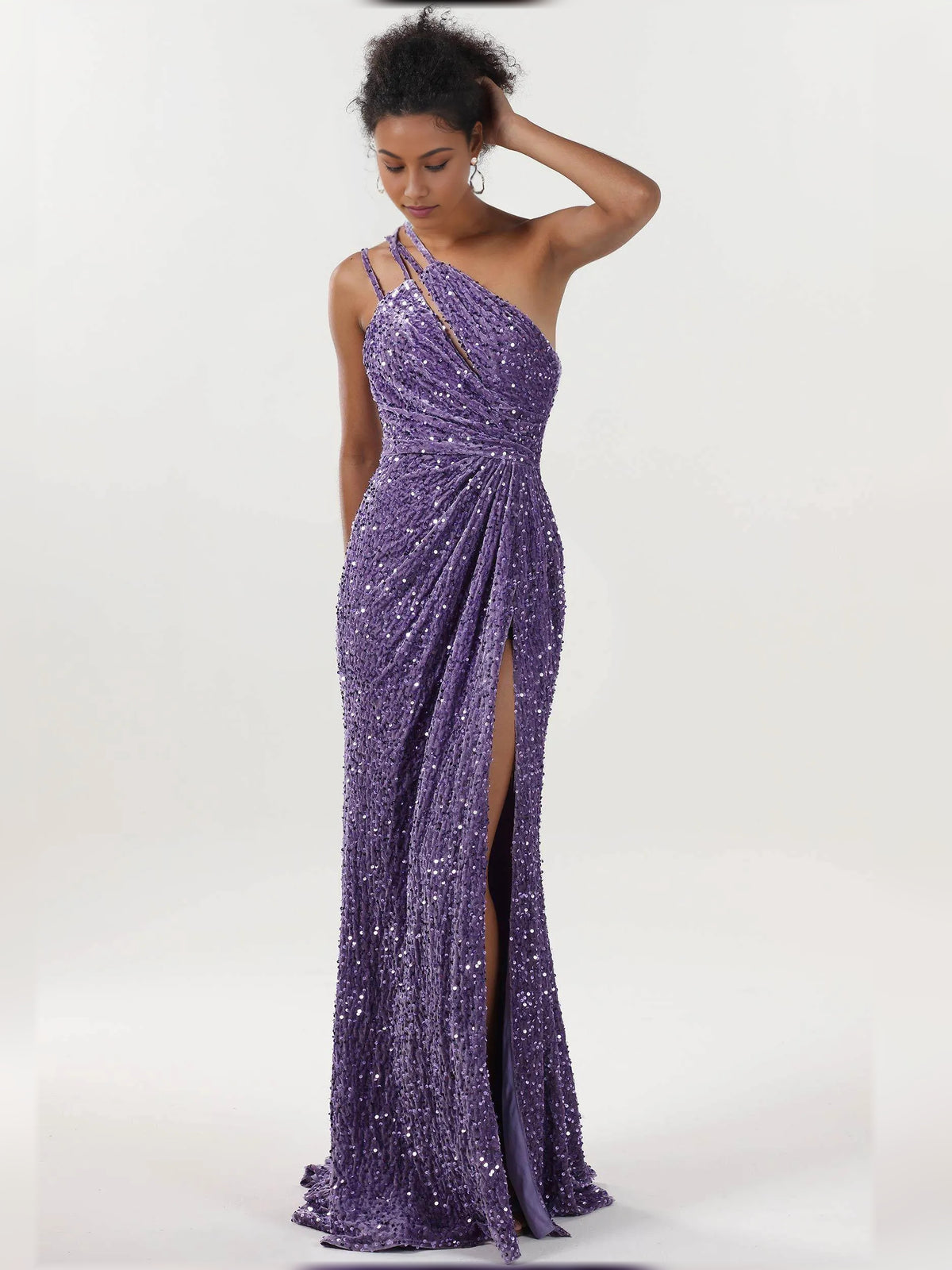Lilac sheath floor-length formal dress with beading, alternate view