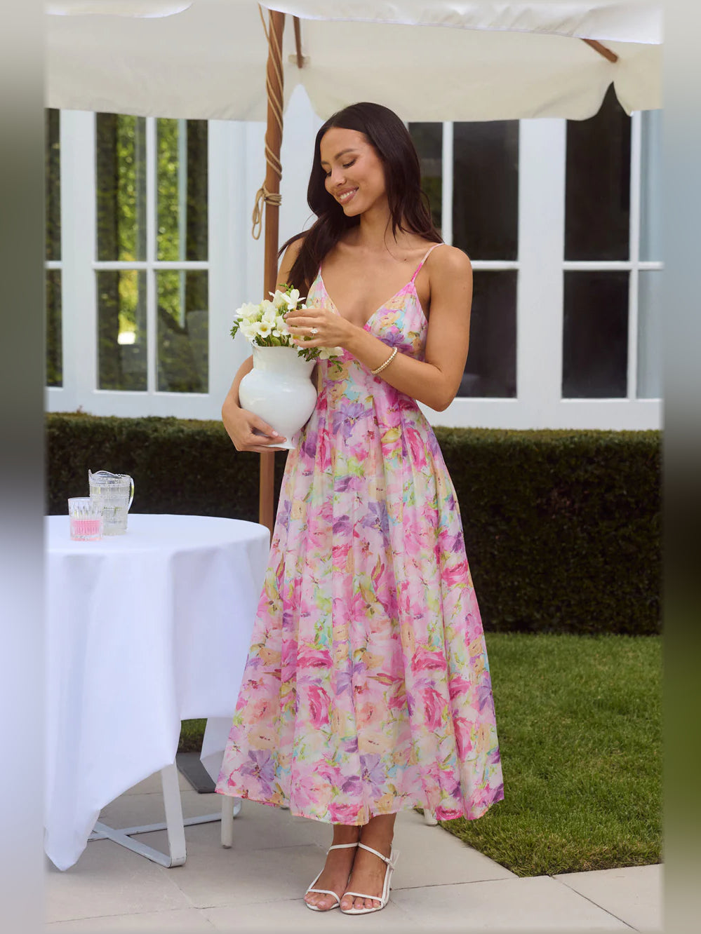 Print midi formal dress with printed pattern, alternate view showing the bodice