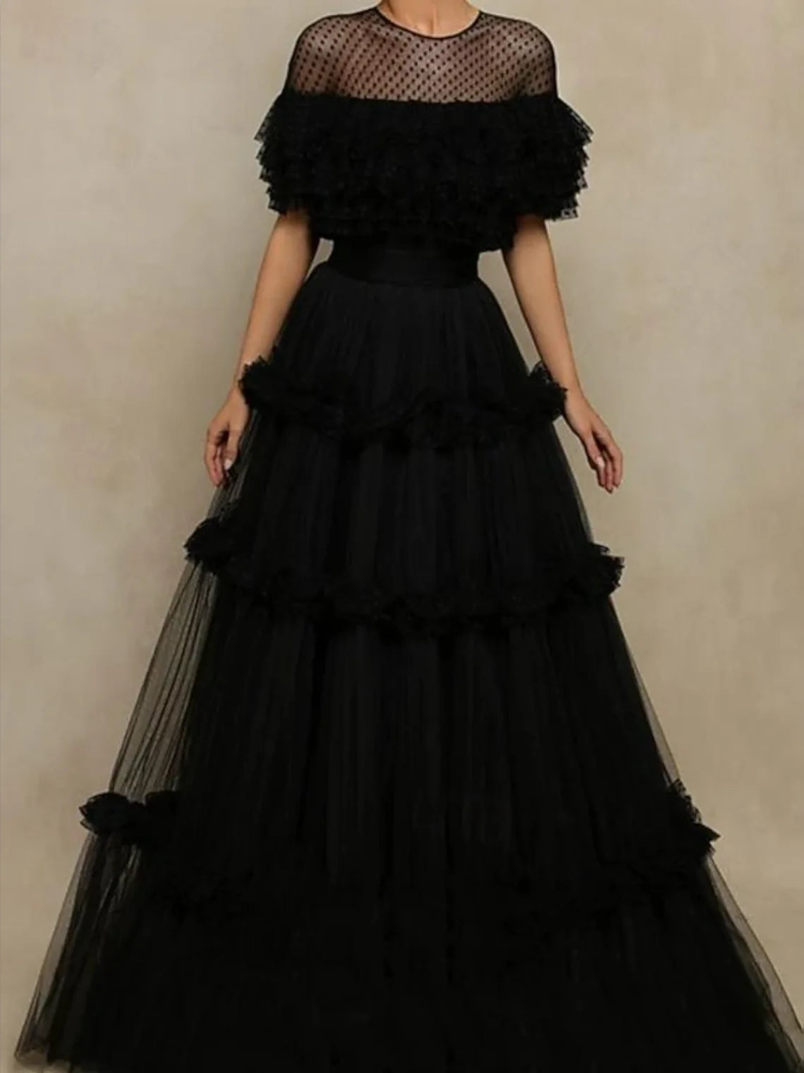 Black floor-length prom dress, alternate view showing the dress shape and hem