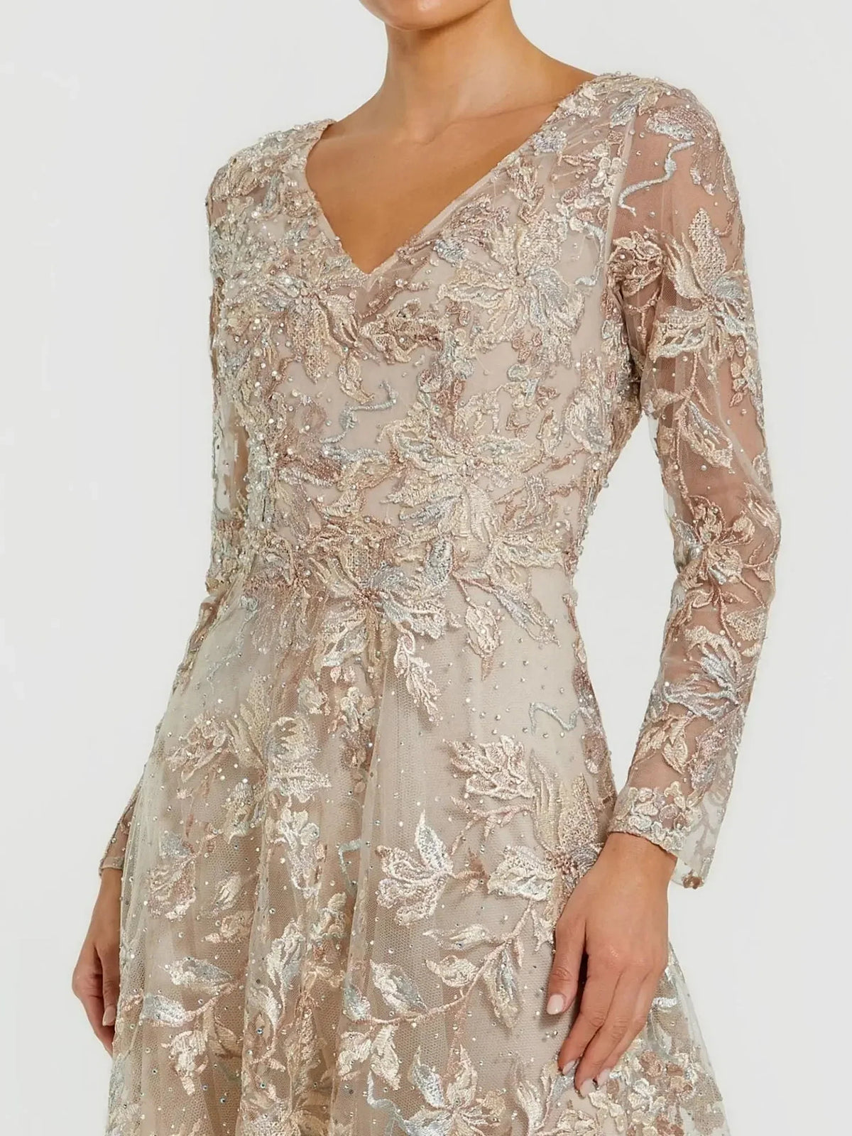 Champagne a-line floor-length formal dress with beading, alternate view