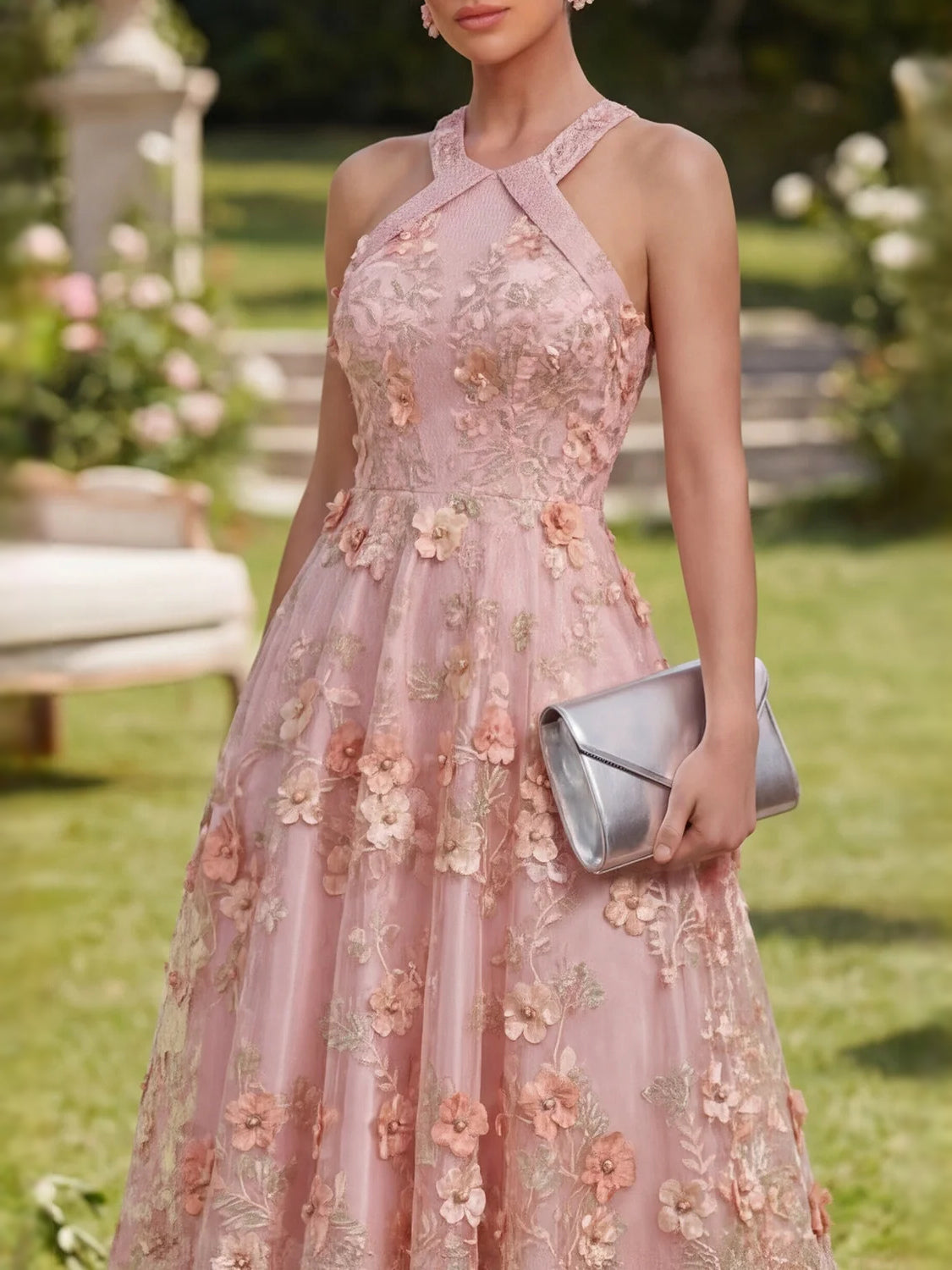 Dusty Pink floor-length prom dress, alternate view showing the dress shape and hem