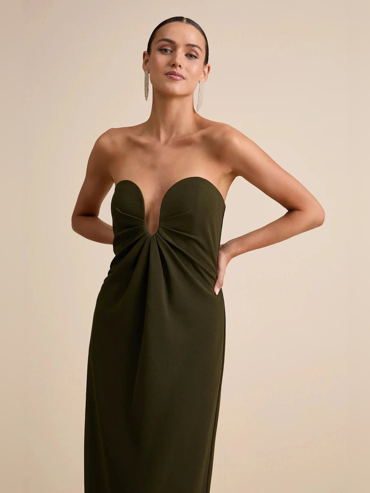 Black maxi homecoming dress, alternate view showing the dress shape and hem