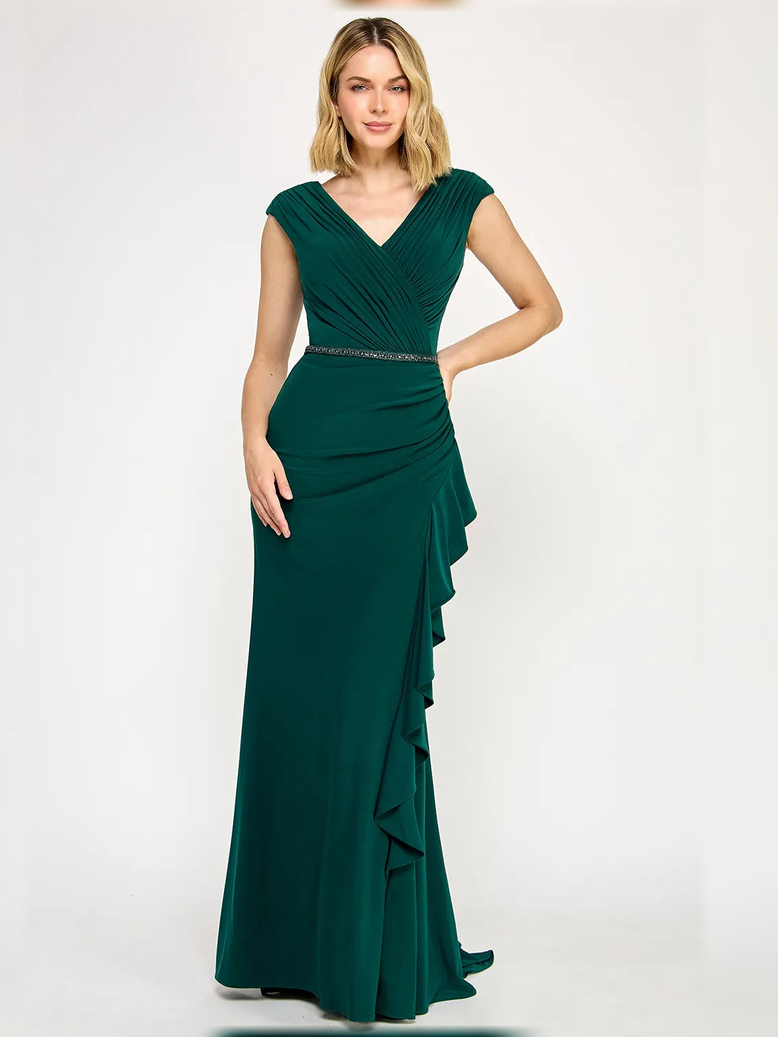 Peacock mermaid floor-length formal dress with beading, alternate view