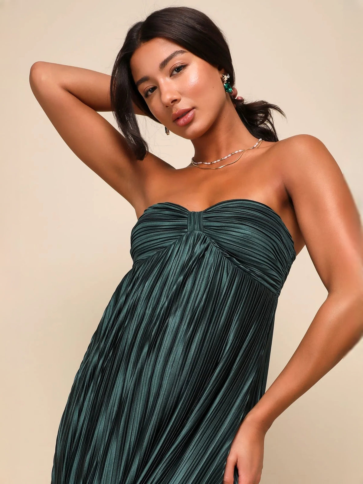 Emerald Green maxi bridesmaid dress, alternate view showing the dress shape and hem