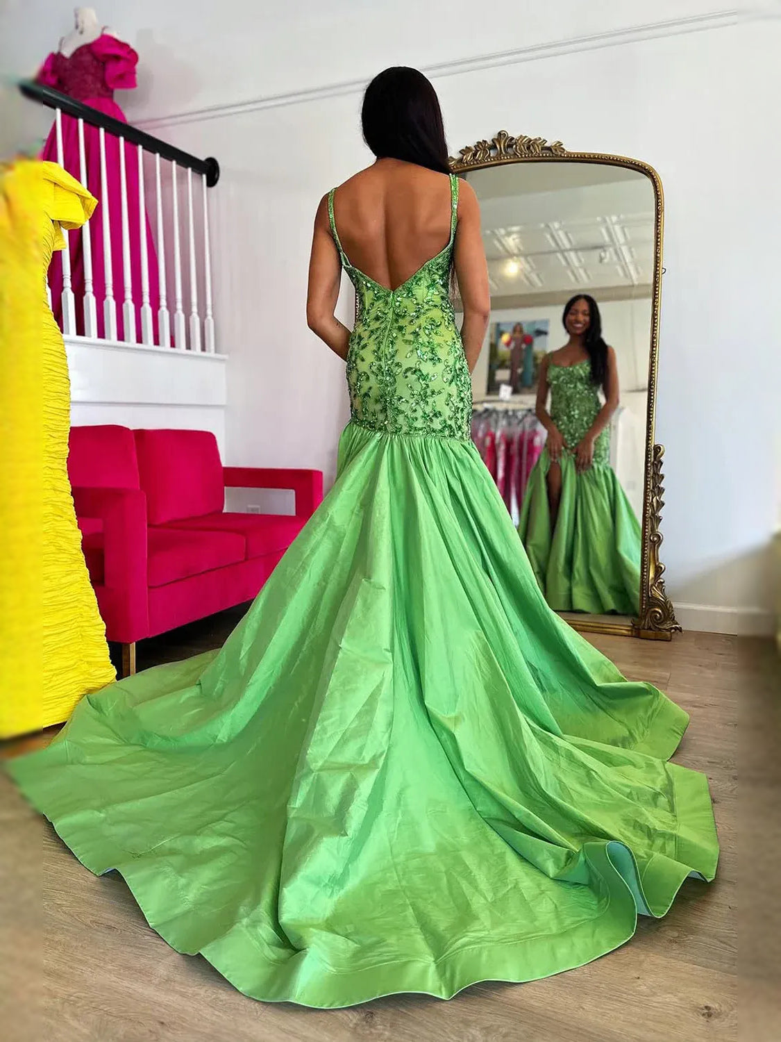Lime Green floor-length prom dress, alternate view showing the dress shape and hem