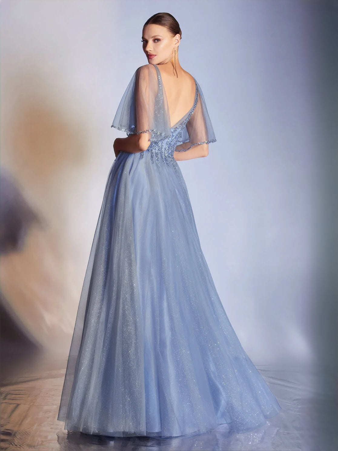 Rose Gold floor-length prom dress, alternate view showing the dress shape and hem