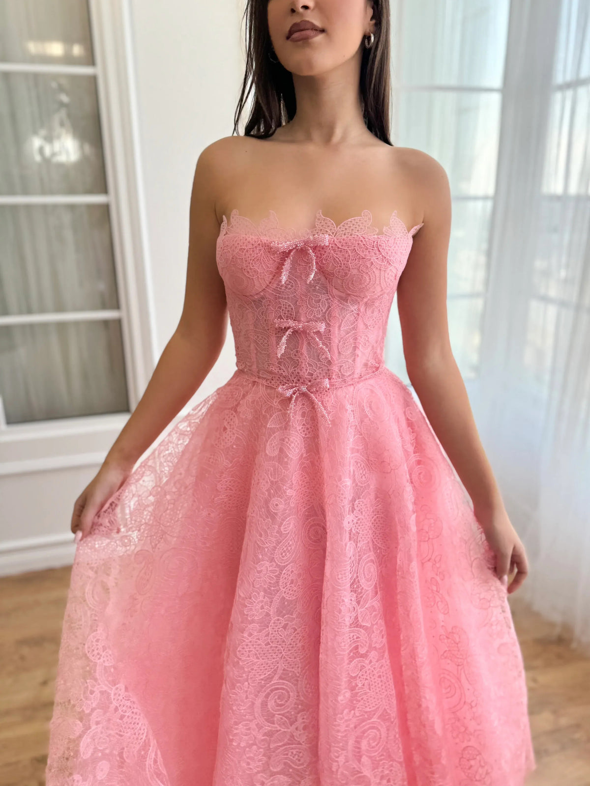 As Picture tea-length homecoming dress, alternate view showing the dress shape and hem