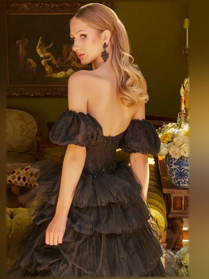 Black floor-length formal dress with beading, alternate view