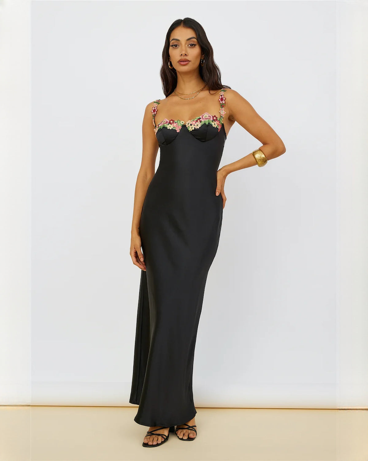 sleeveless satin a-line maxi bridesmaid dress - image 3