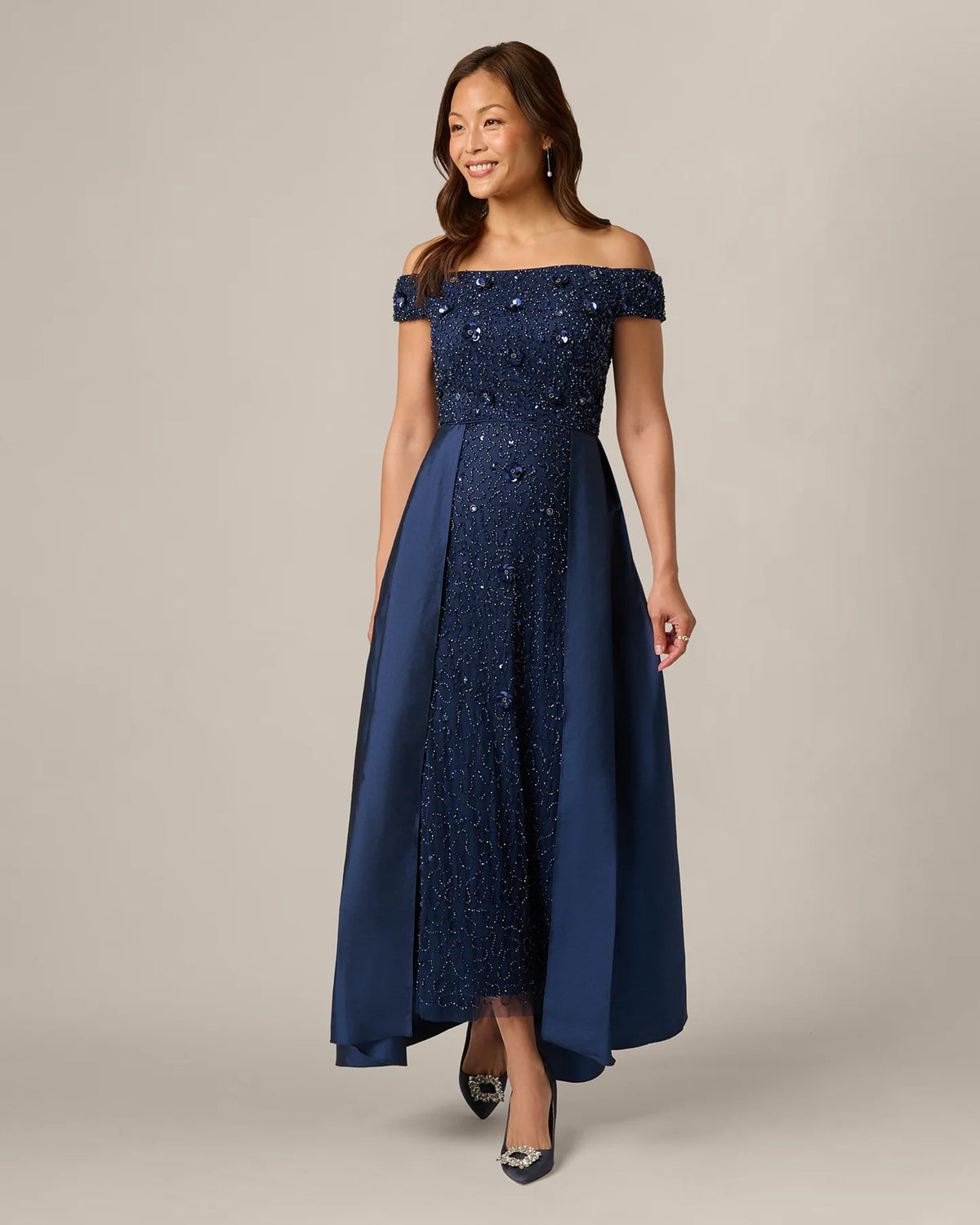 off-shoulder a-line maxi mother of the bride dress - image 3