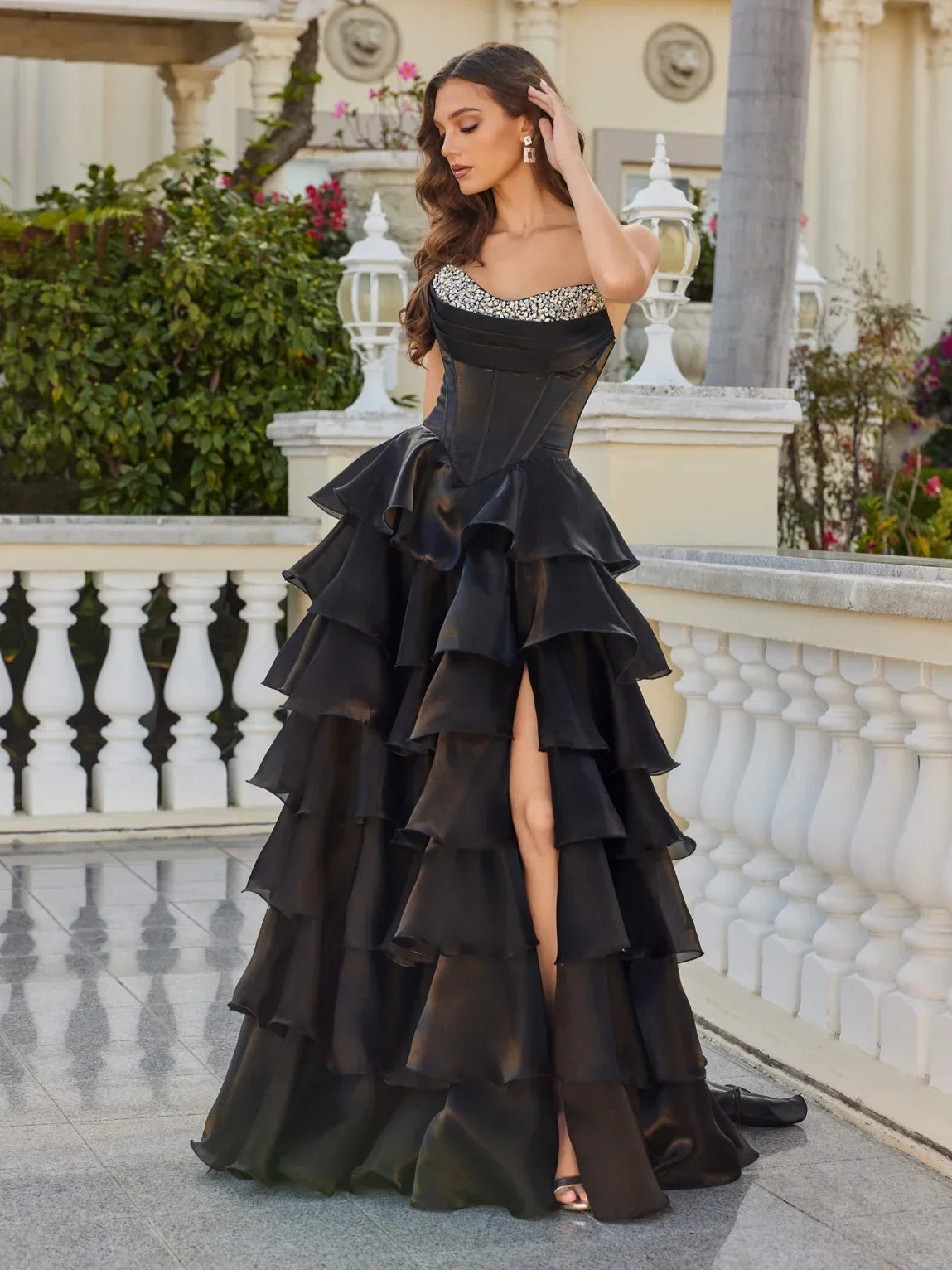 Lilac floor-length prom dress, alternate view showing the dress shape and hem