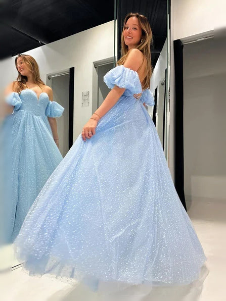 Blue maxi prom dress, alternate view showing the dress shape and hem