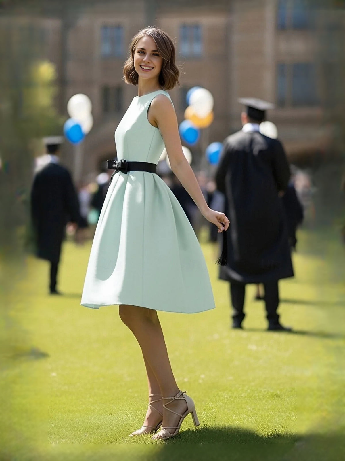 Mint Green knee-length prom dress, alternate view showing the dress shape and hem
