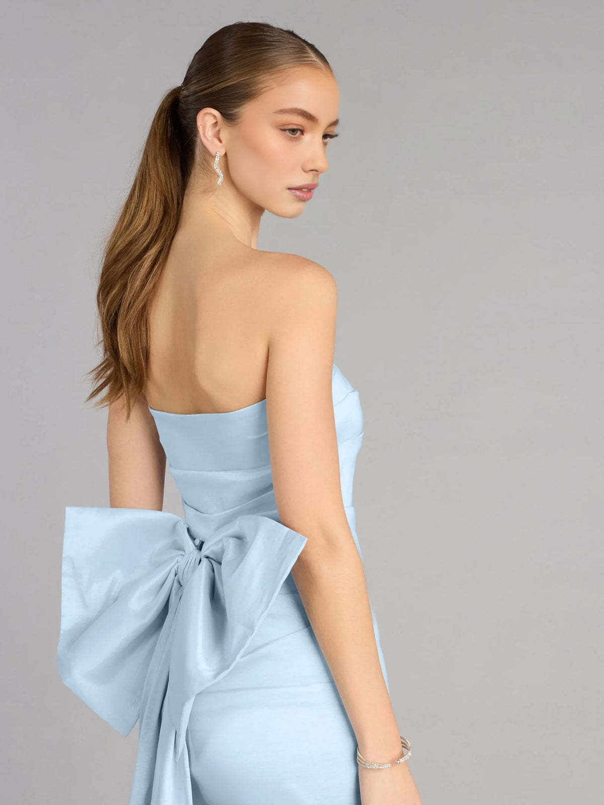 Sky Blue mini homecoming dress, alternate view showing the dress shape and hem