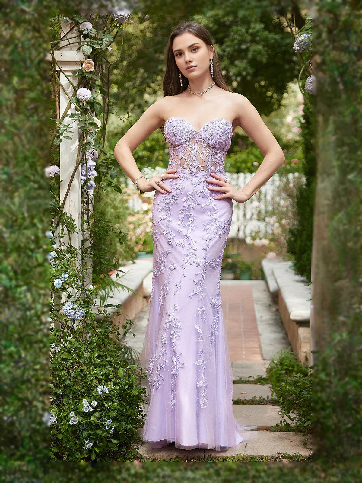 Lilac floor-length prom dress, back view showing the rear of the dress from another angle