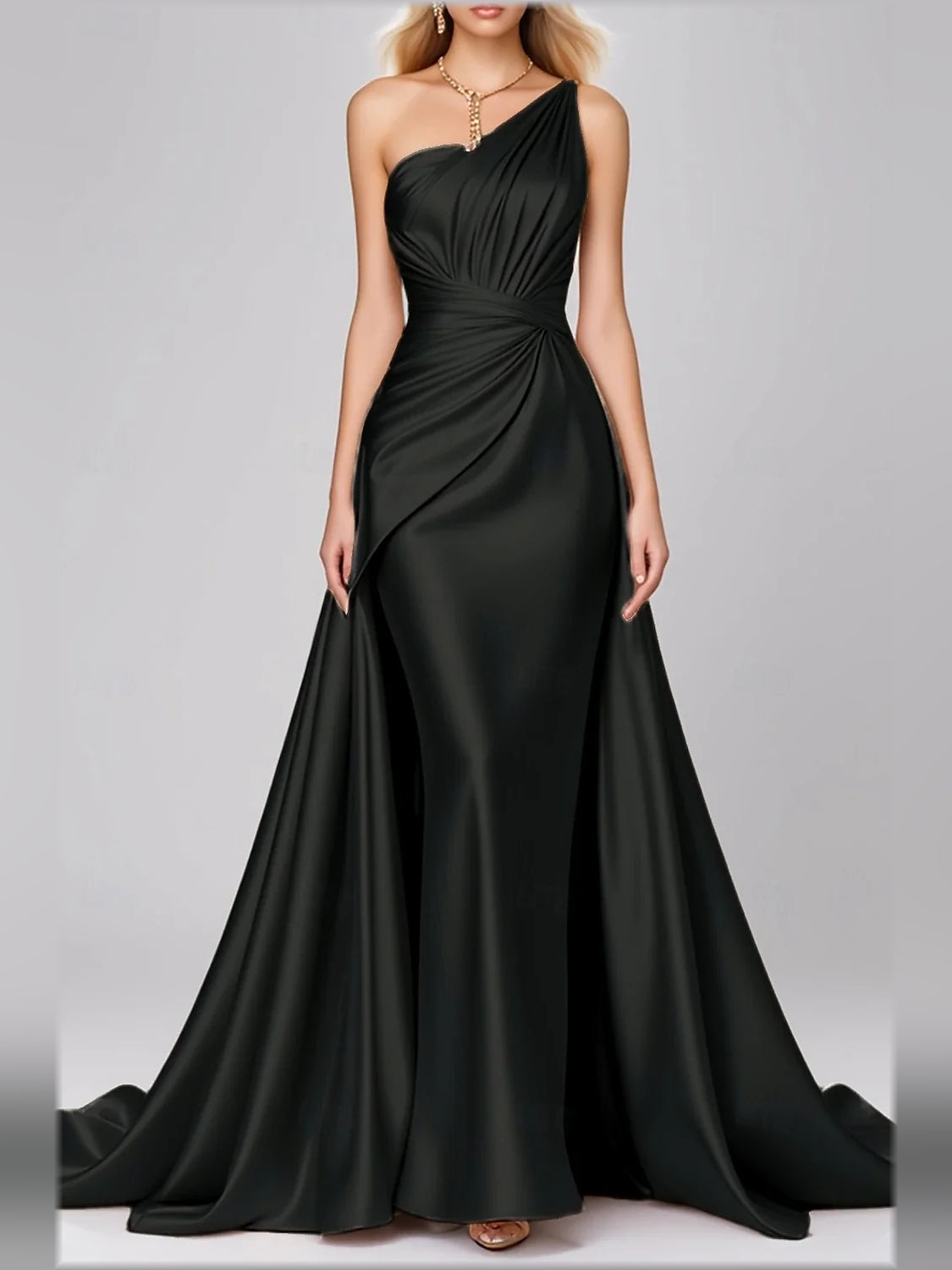 Blush Pink mermaid floor-length formal dress with ruching, alternate view