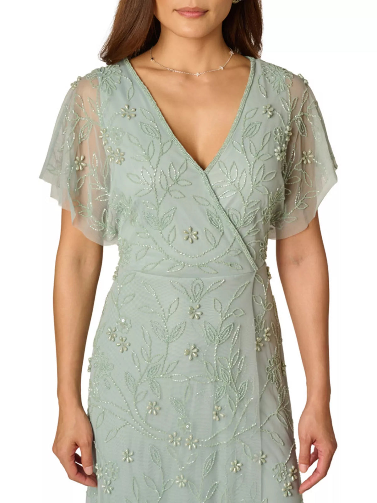 Dusty Sage high-low mother of the bride dress, alternate view showing the dress shape and hem