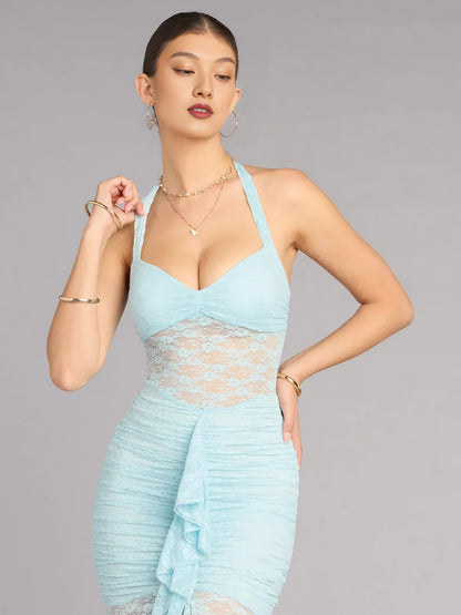 Light Blue mermaid floor-length formal dress with skirt slit, alternate view