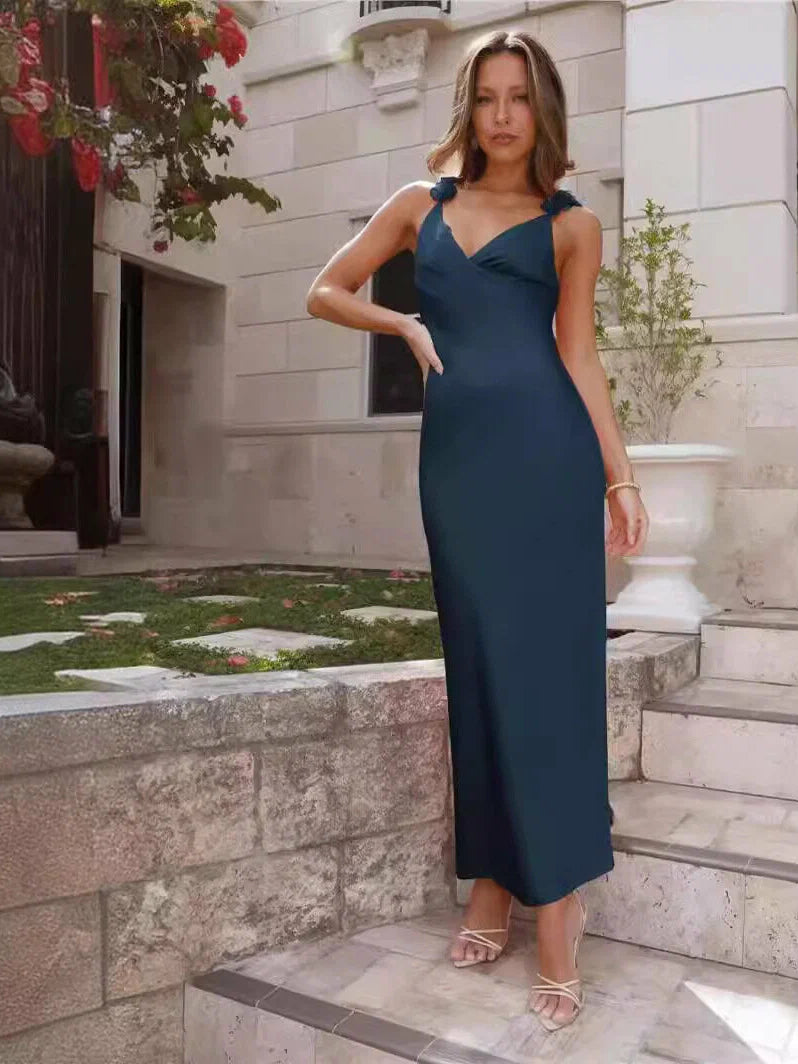 Blue mini homecoming dress, alternate view showing the dress shape and hem