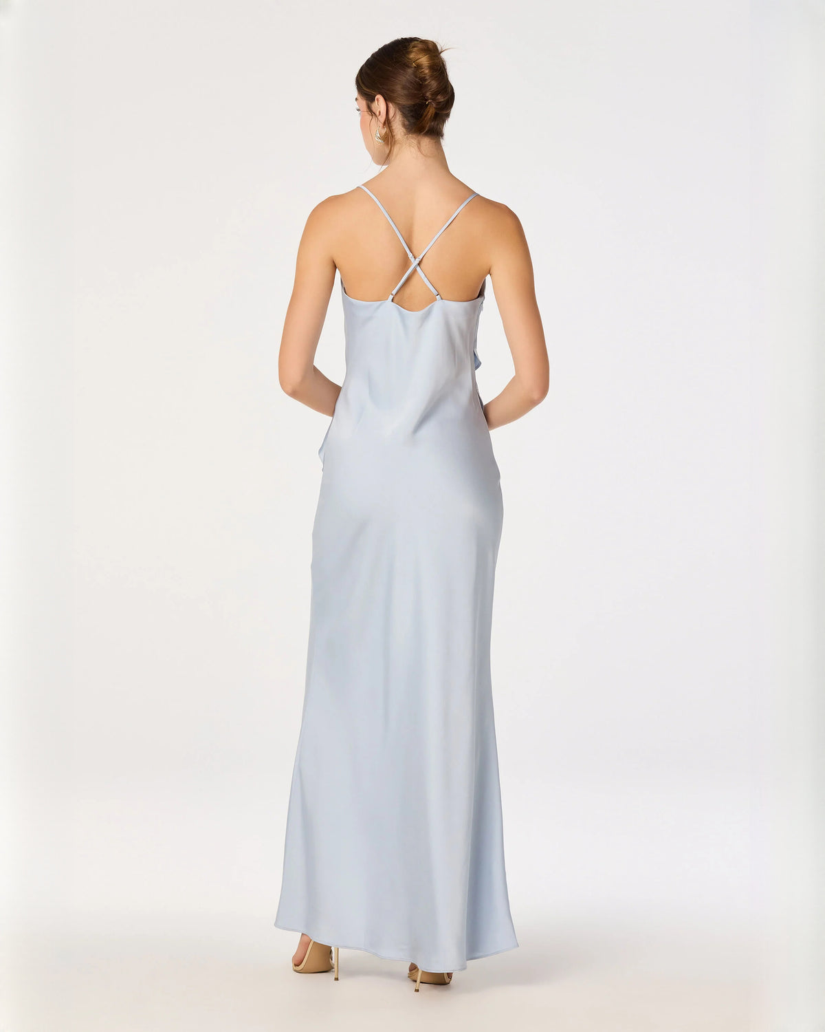 sleeveless structured satin a-line maxi bridesmaid dress - image 3