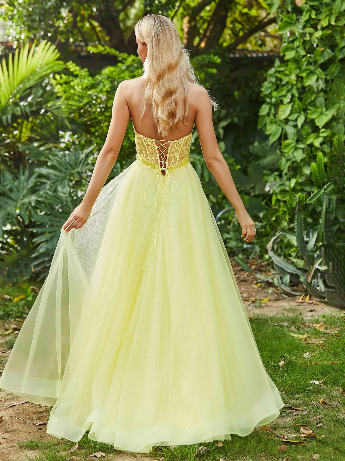 Daffodil floor-length prom dress, alternate view showing the dress shape and hem