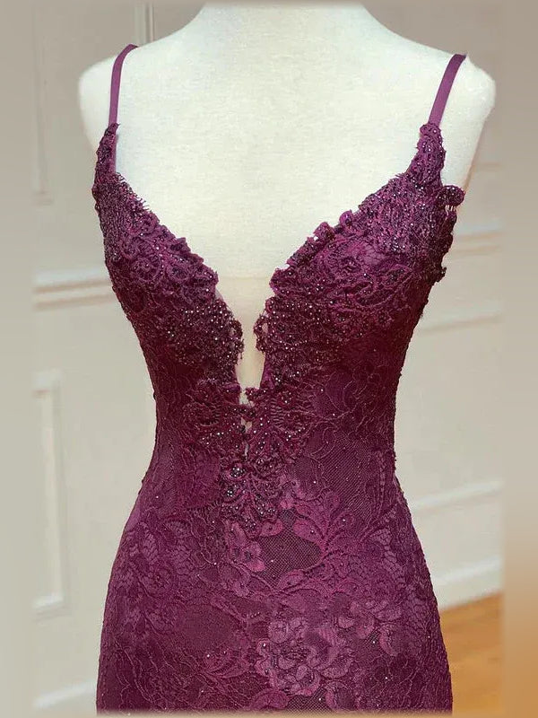 Purple mermaid floor-length formal dress with floral print, alternate view