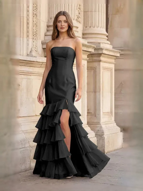 Black floor-length prom dress, alternate view showing the dress shape and hem