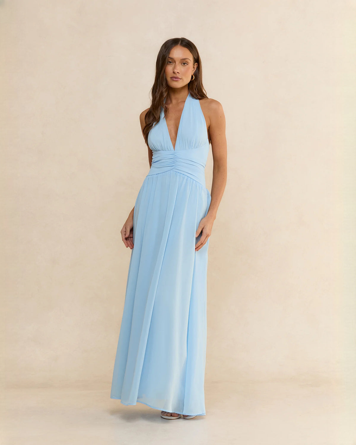 halter neck chiffon a-line maxi bridesmaid dress - image 3