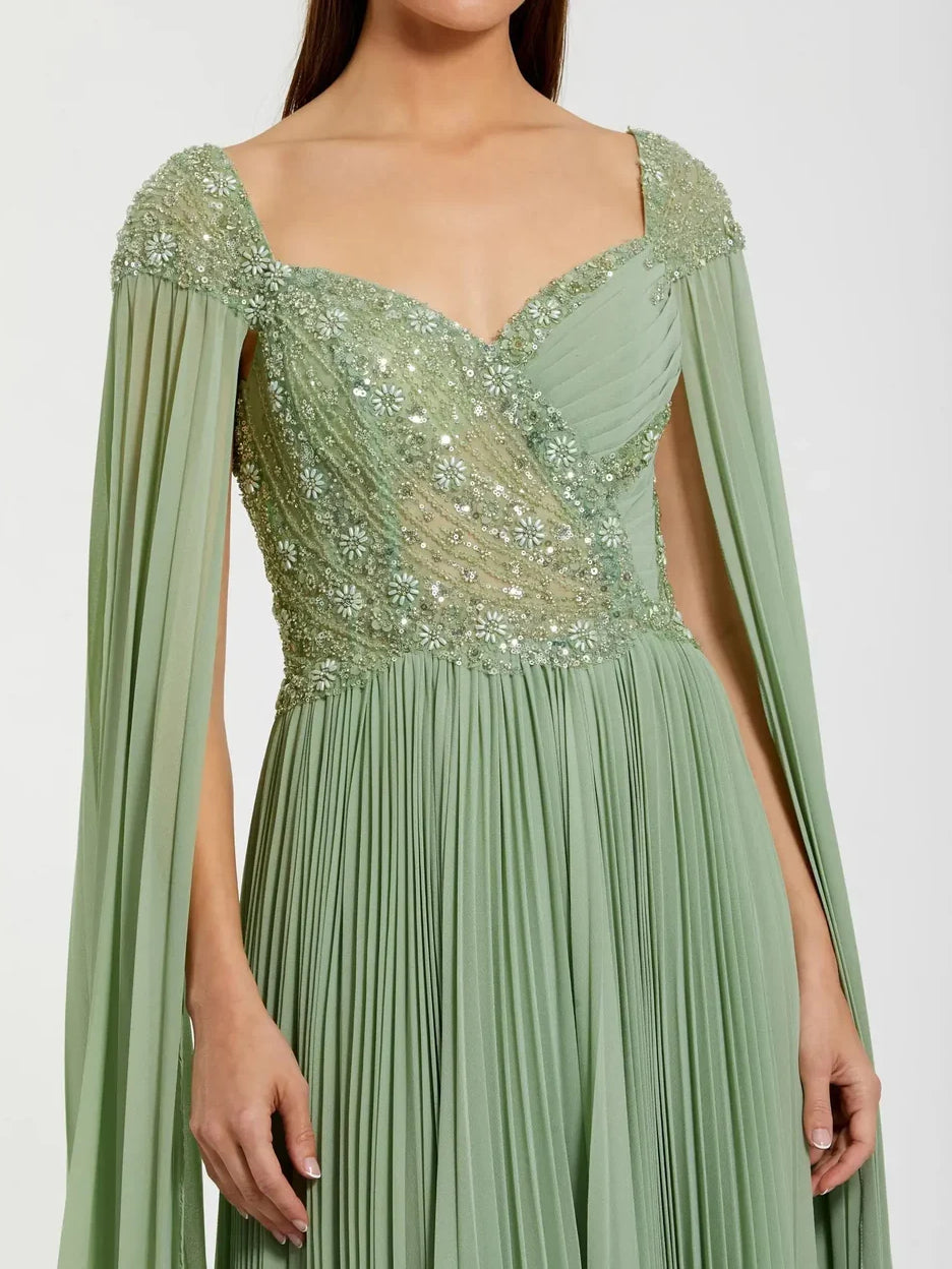 Dusty Sage a-line floor-length formal dress with draping, alternate view