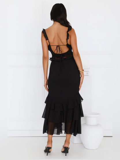Black midi formal dress, alternate view showing the bodice