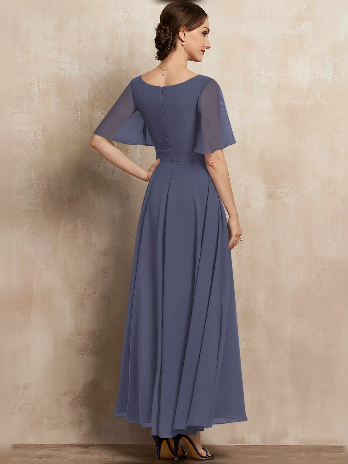 Dark Navy maxi mother of the bride dress, alternate view showing the dress shape and hem