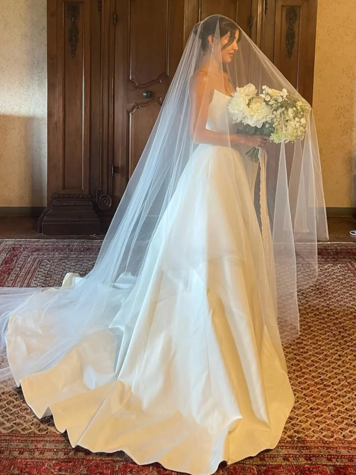 White floor-length wedding dress, alternate view showing the dress shape and hem
