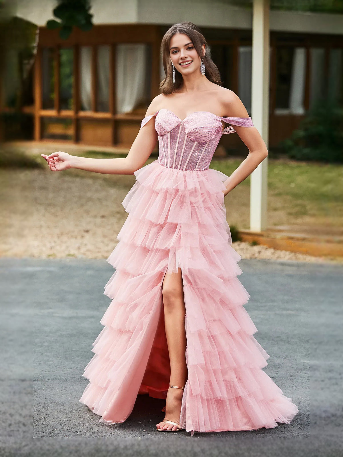 Blush Pink floor-length prom dress, alternate view showing the dress shape and hem