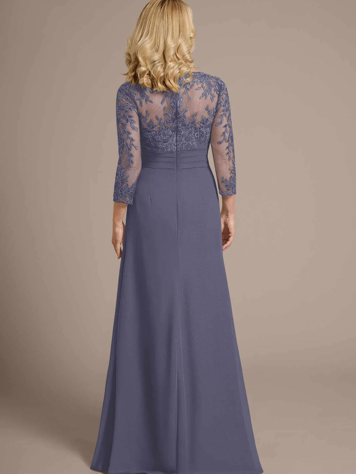 Dark Navy floor-length mother of the bride dress, alternate view showing the dress shape and hem
