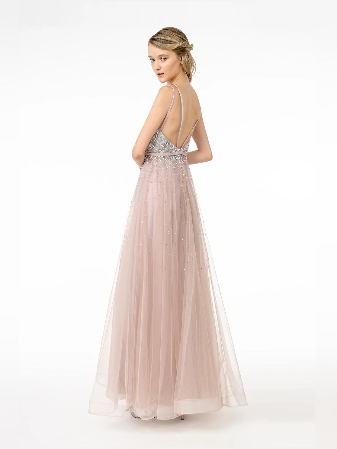 Mauve floor-length prom dress, alternate view showing the dress shape and hem