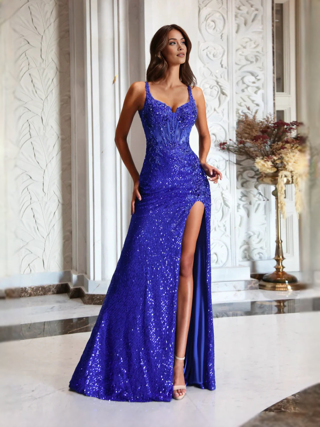 Royal Blue floor-length prom dress, alternate view showing the dress shape and hem