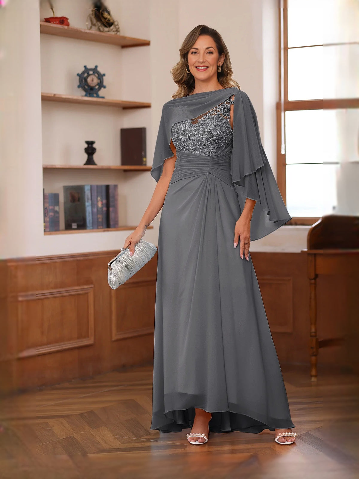 Sky Blue floor-length mother of the bride dress, alternate view showing the dress shape and hem