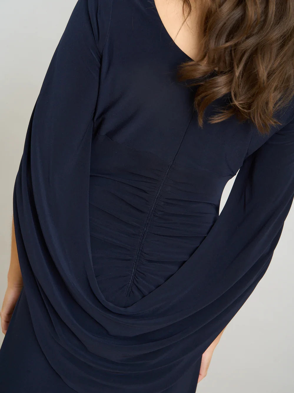 Dark Navy maxi mother of the bride dress, alternate view showing the dress shape and hem