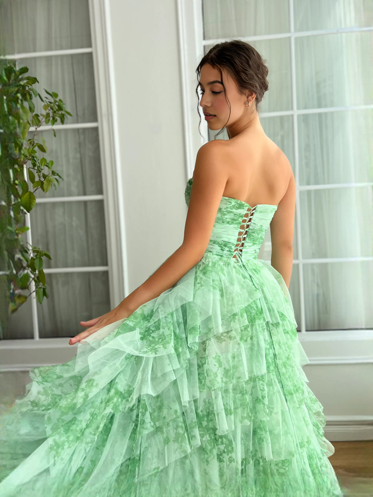 As Picture high-low prom dress, alternate view showing the dress shape and hem