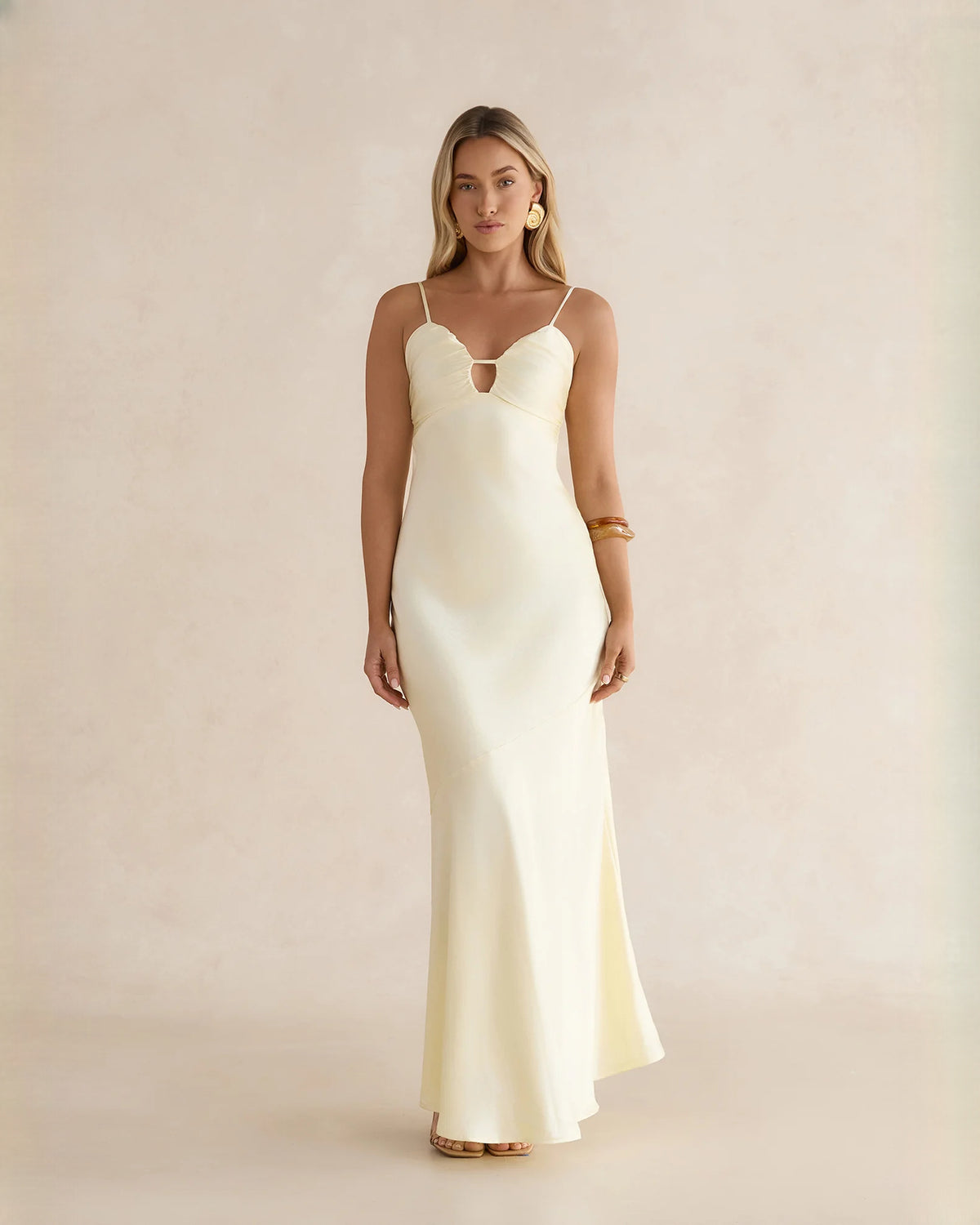 sleeveless satin a-line maxi bridesmaid dress - image 3