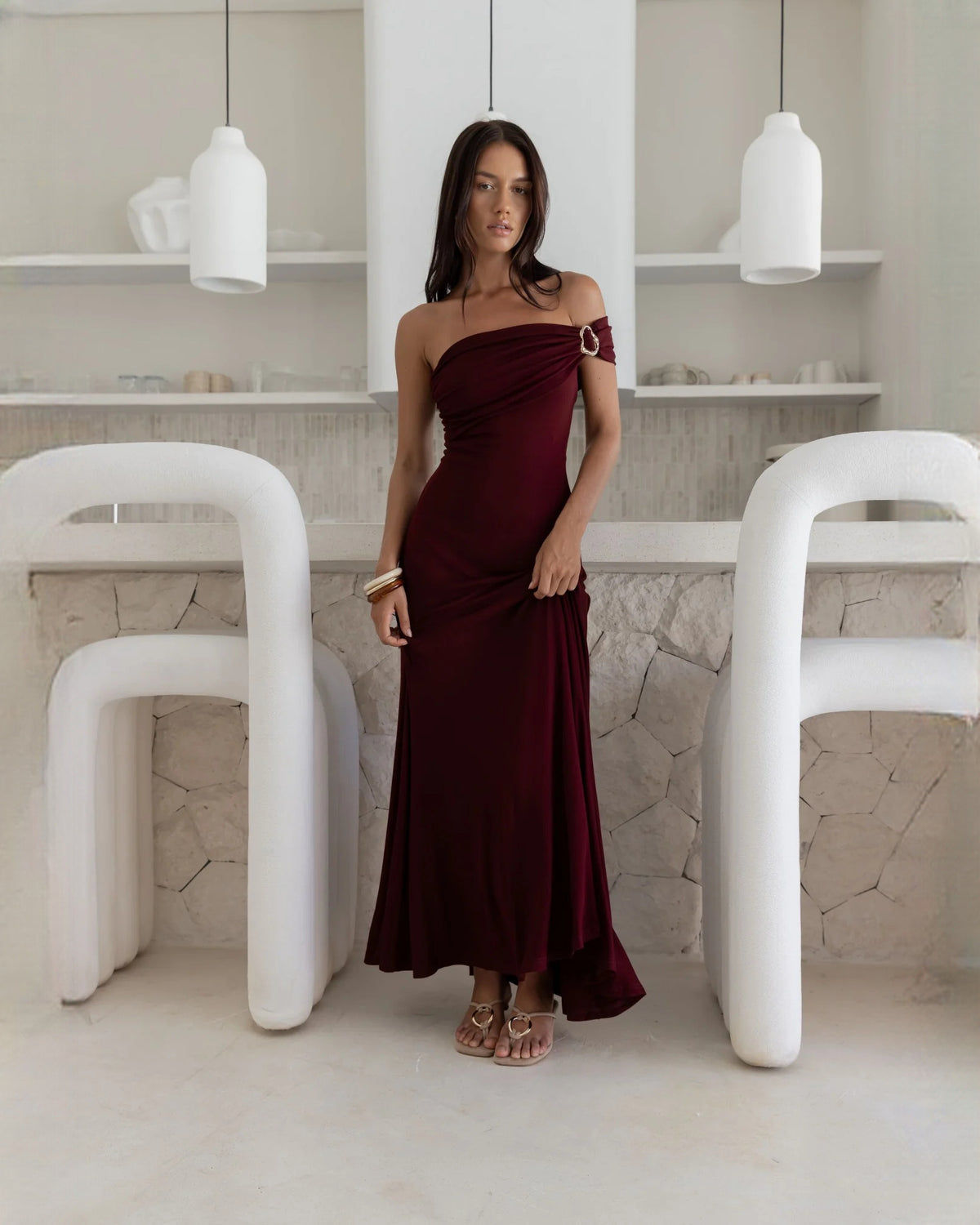off-shoulder mesh a-line maxi bridesmaid dress - image 3