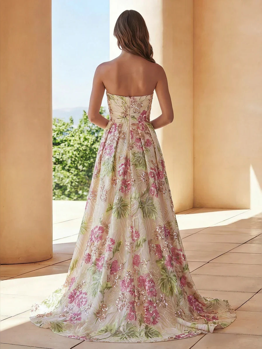 Pink maxi prom dress, alternate view showing the dress shape and hem