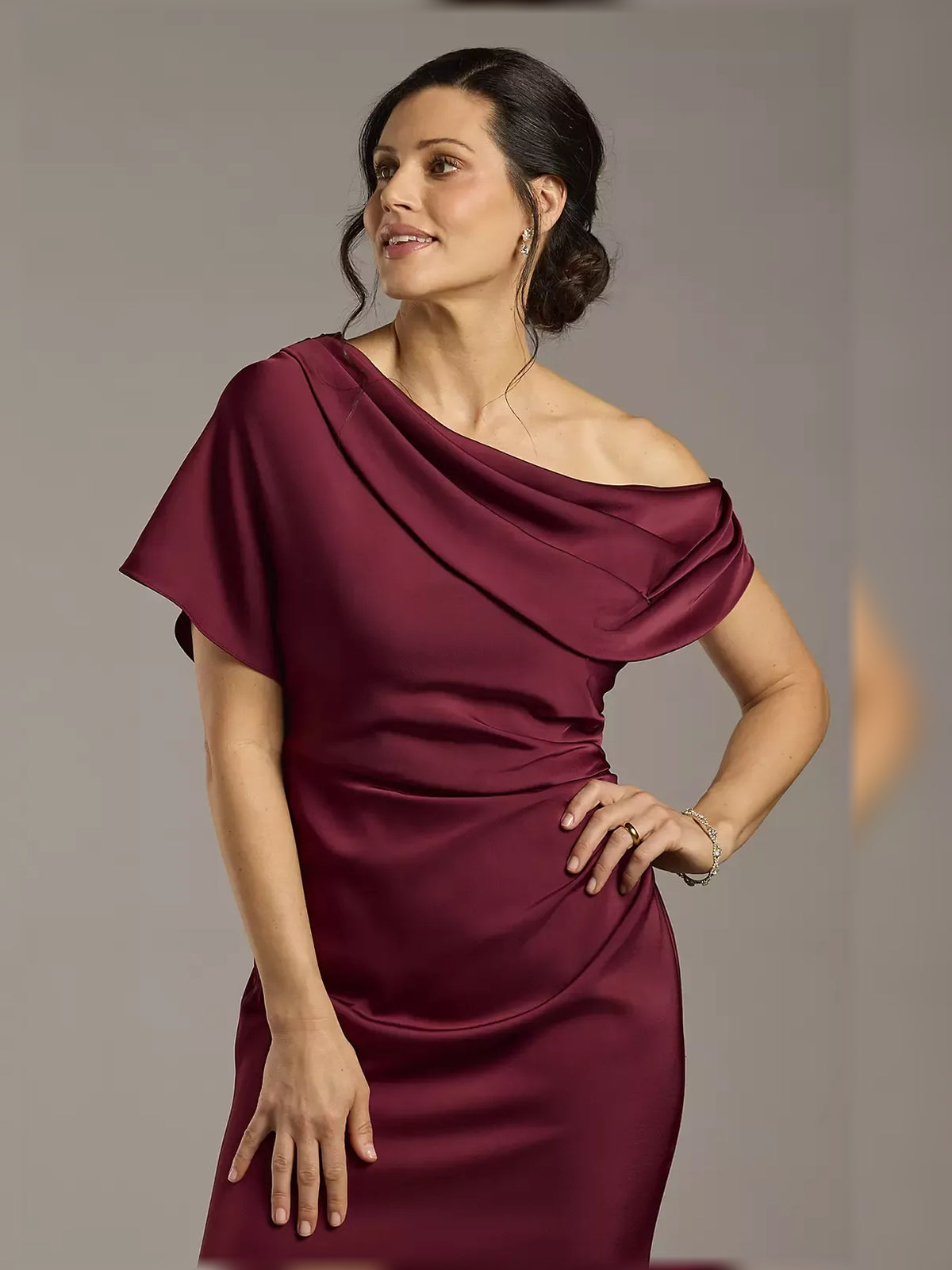 Navy Blue floor-length mother of the bride dress, alternate view showing the dress shape and hem