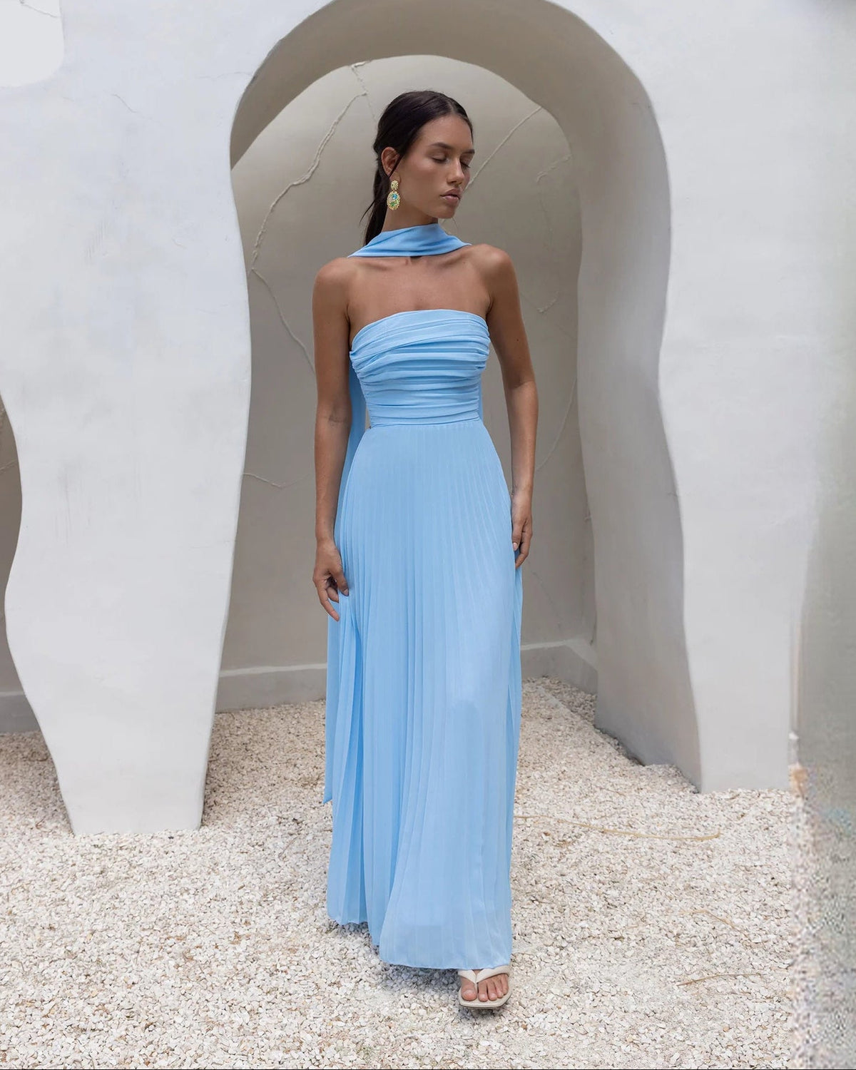 strapless chiffon a-line maxi bridesmaid dress - image 3