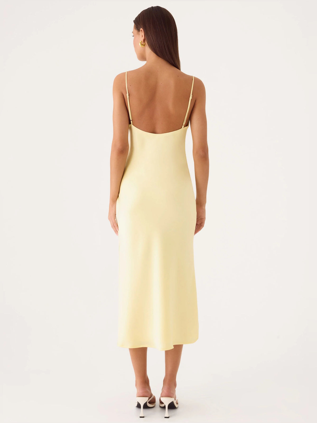 Yellow midi formal dress, alternate view showing the bodice