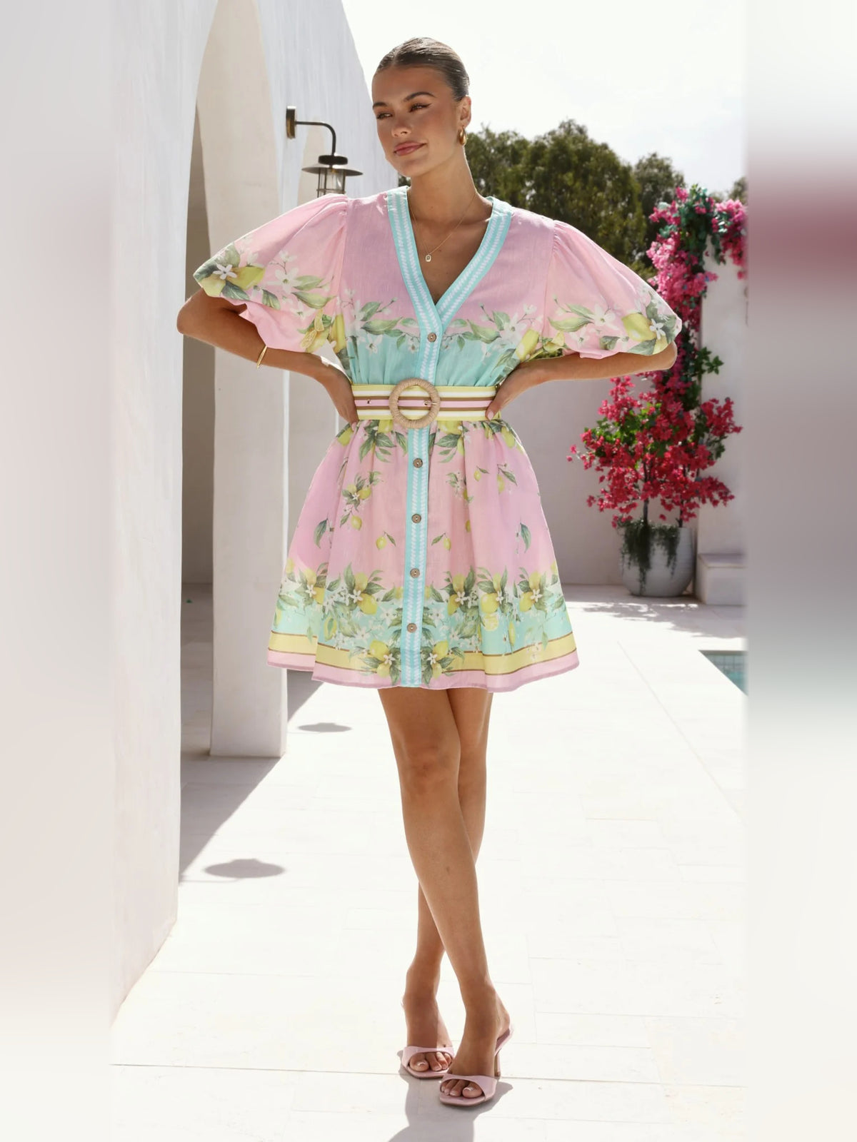 Rosé Lemonade mini homecoming dress, alternate view showing the dress shape and hem