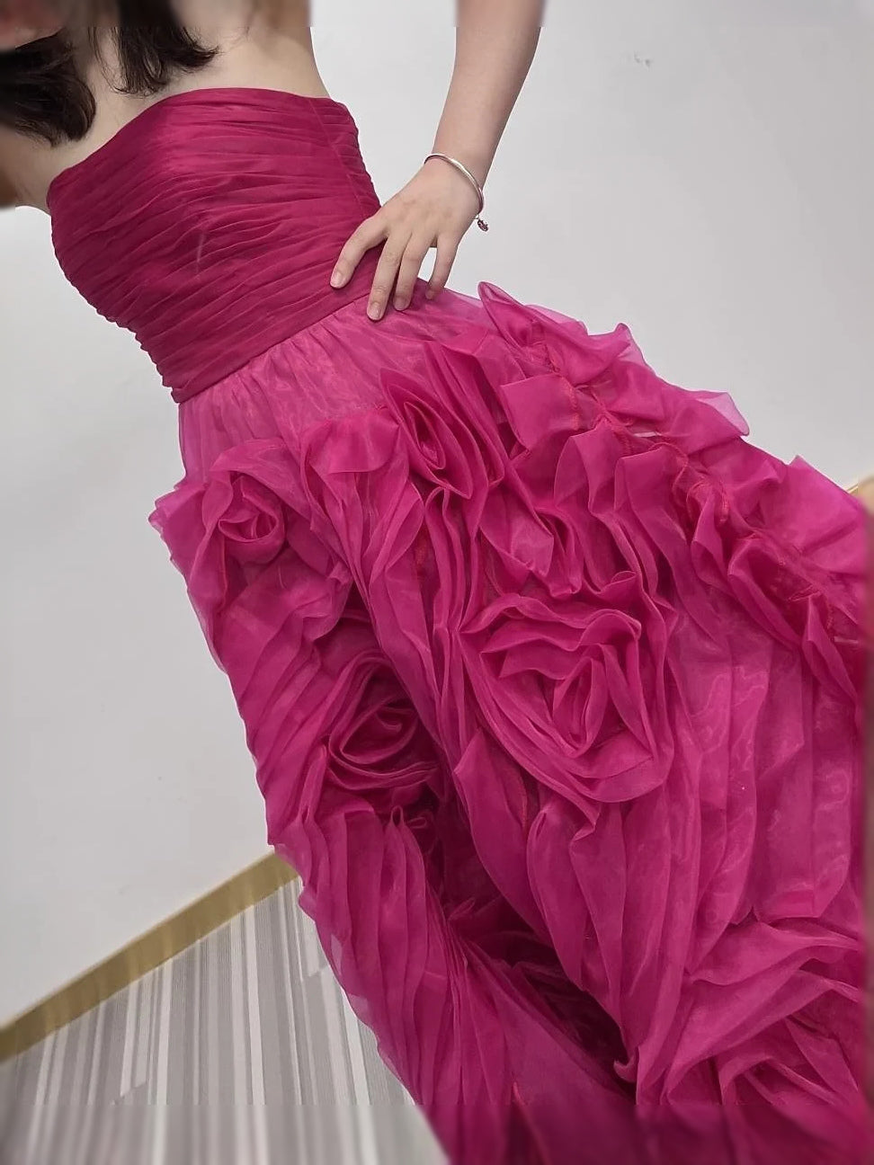Hot Pink floor-length prom dress, alternate view showing the dress shape and hem