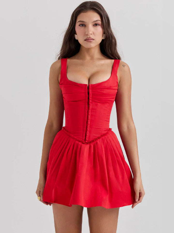 Orange mini homecoming dress, alternate view showing the dress shape and hem