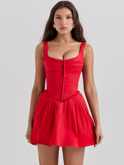 Orange mini homecoming dress, alternate view showing the dress shape and hem