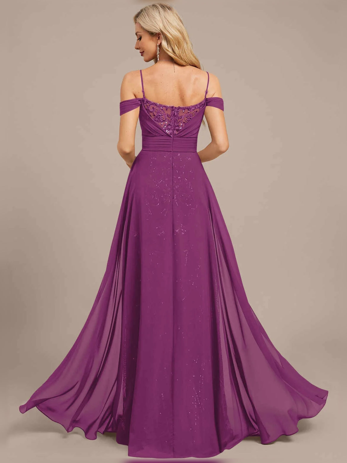 Dark Navy maxi mother of the bride dress, alternate view showing the dress shape and hem